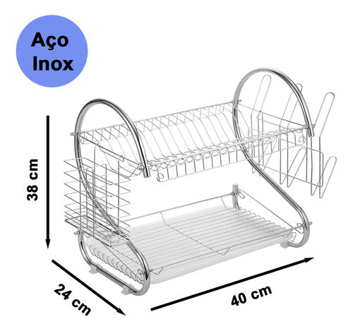Égouttoir à Vaisselle en Inox Double pour Assiettes et Couverts