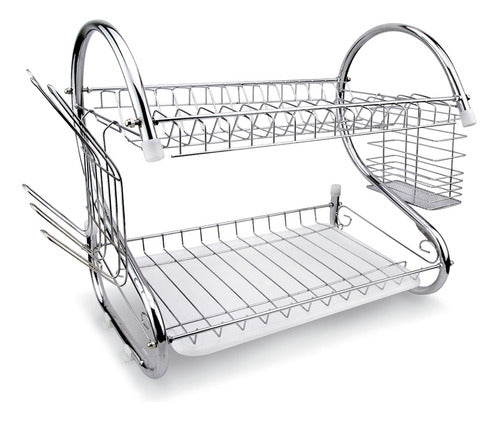 Égouttoir à Vaisselle en Inox Double pour Assiettes et Couverts
